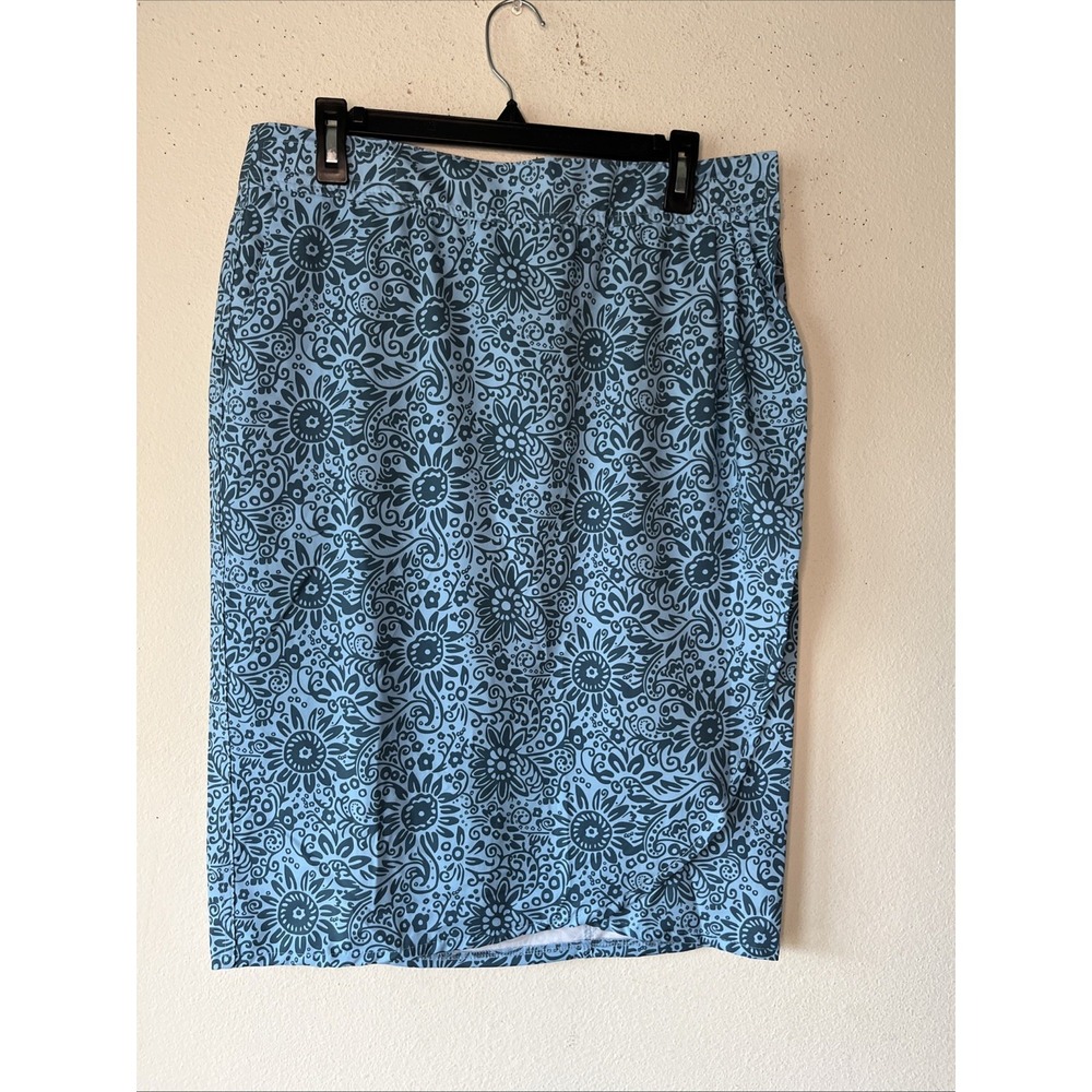 Ripskirt Hawaii Blue and white floral tropical wrap Midi  skirt L Vacation